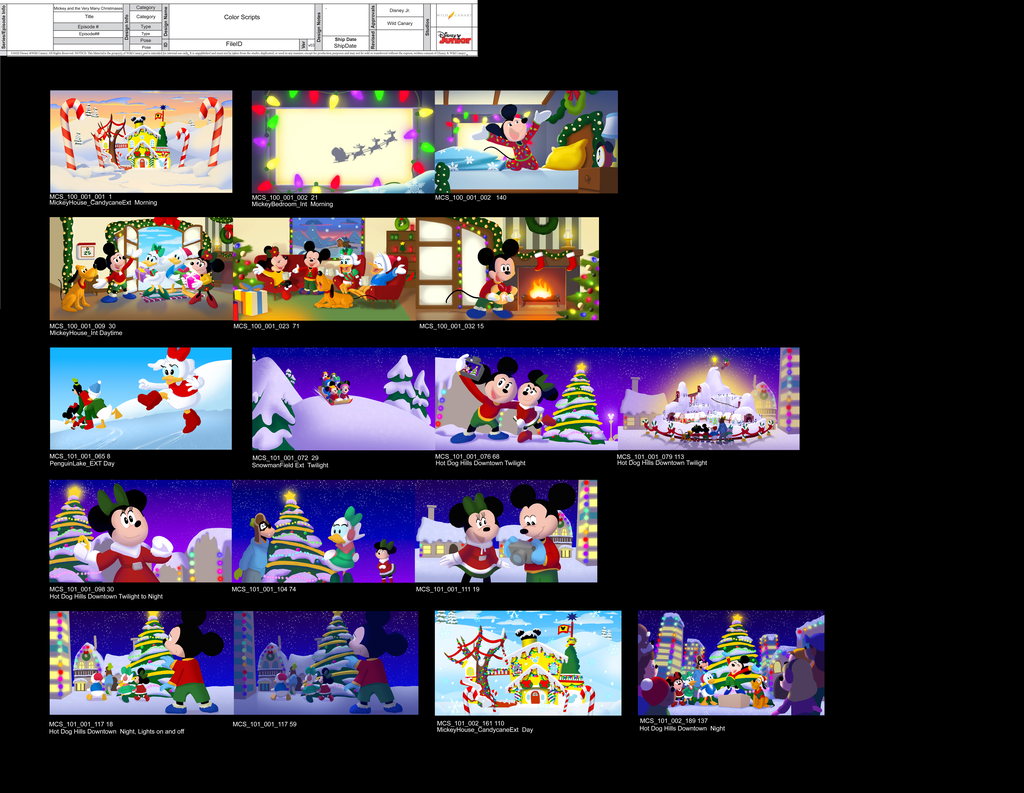 Color and Lighting Keys based on storyboards — Mickey and The Very Many Christmases